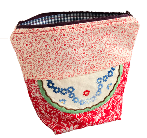 Vintage Fabric Zipped Sewing Pouch with sewing essentials