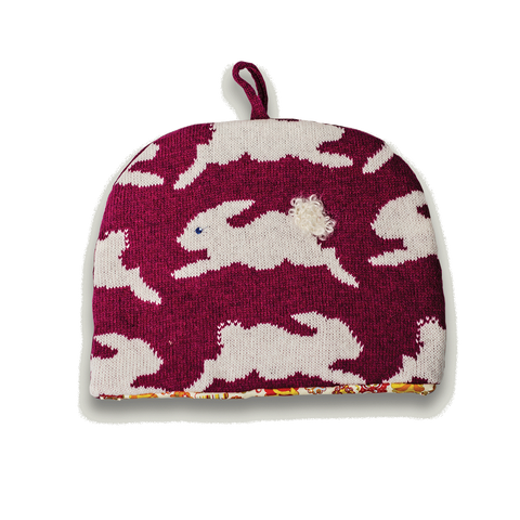 Knitted Bunny Rabbit Tea Cosy - Dark Pink