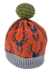 Knitted Lambswool Autumn Coloured Stag Patterned Bobble Hat