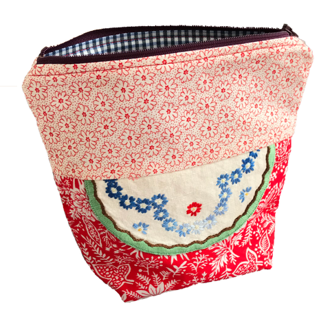 Vintage Fabric Zipped Sewing Pouch with sewing essentials Nervous Stitch
